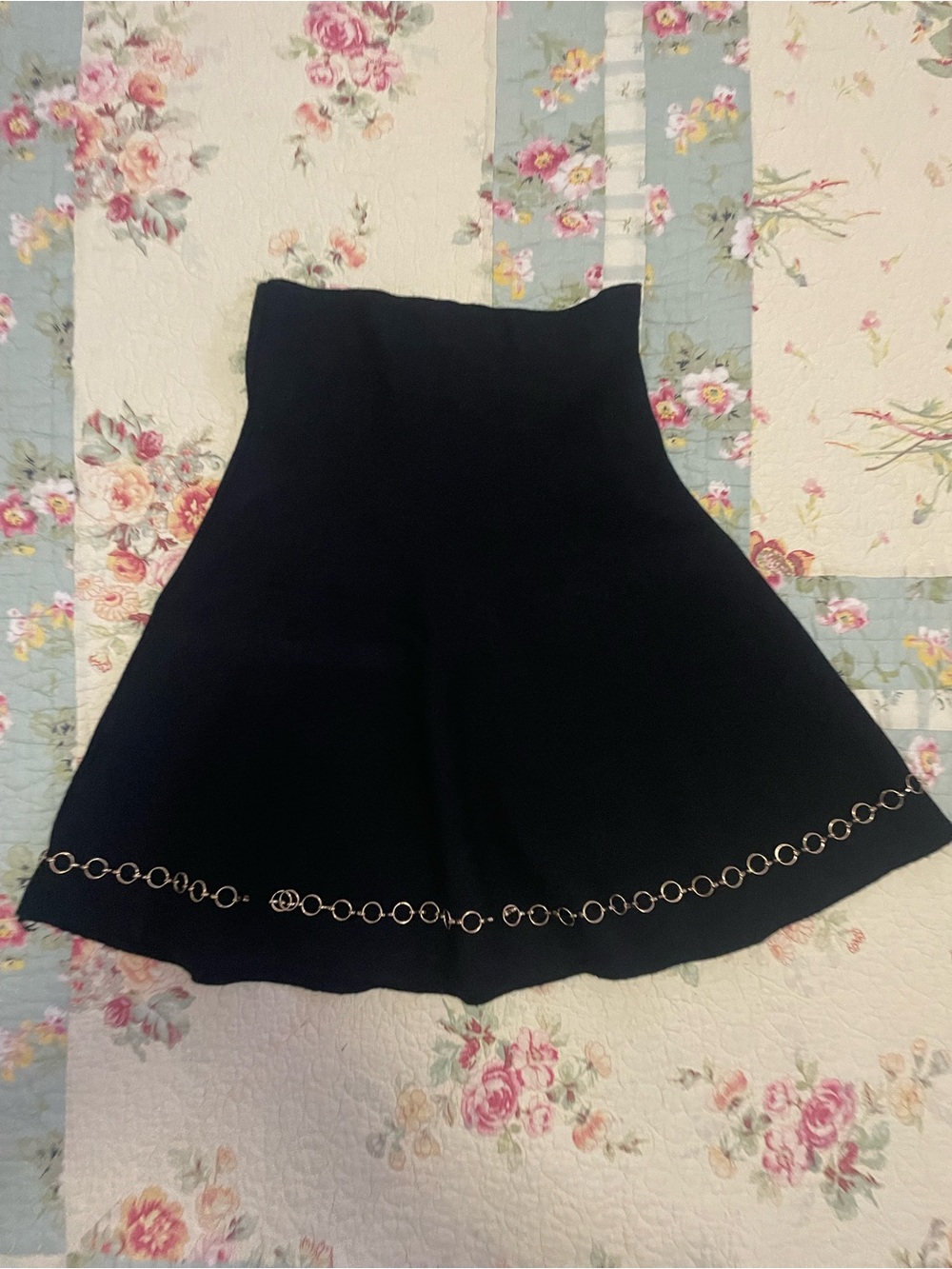Zara Black Circle-Trim Skater Skirt